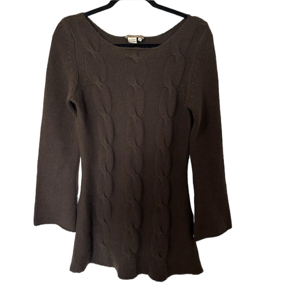 Cochni Women’s Long Sleeve Cable Knit Brown Cashmere Sweater Dress Size M GUC